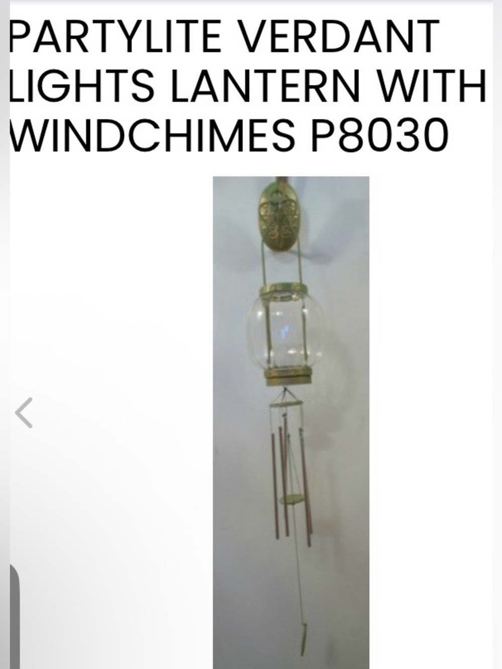 NEW PartyLite P8030 Verdant Lights Gold Glass Lantern with Wind Chimes